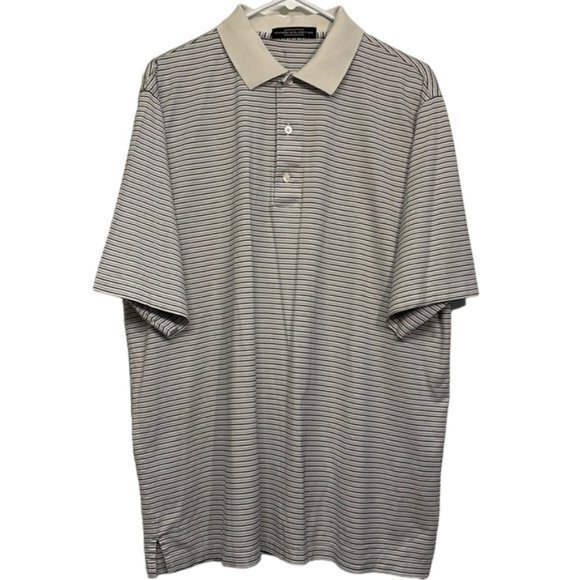 Men's Carnoustie Golf Tech White Blue Striped Performance Polo Shirt Size Xl Euc